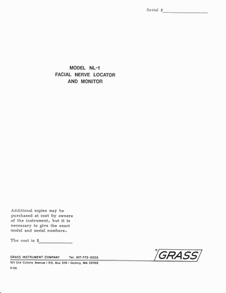 MODEL N-1 FACIAL NERVE LOCATOR and MONITOR Instructions for Use