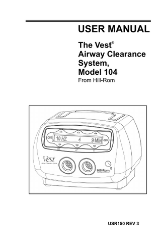 The Vest Airway Clearance System Model 104 User Manual Rev 3