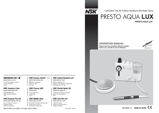 PRESTO AQUA LUX Operation Manual Aug 2013