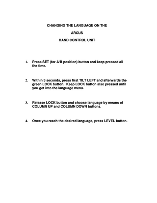 arcus Hand Control Unit - Changing Language Instructions