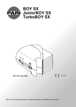 Titelseite BOY SX JuniorBOY SX TurboBOY SX ©2012 PARI GmbH Spezialist für effektive Inhalation, 085D3002-A (3rd) 04/12