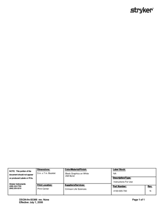 Accessories for Use with Drivers TPS, CORE and RemB Instructions for Use Rev N July 2009