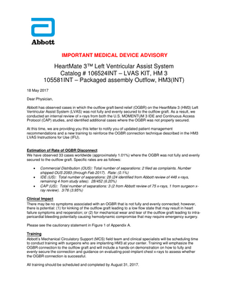 HeartMate 3 LVAS Important Medical Device Advisory May 2017