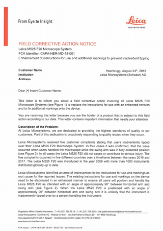 M525 F20 System Field Corrective Action Notice Aug 2018