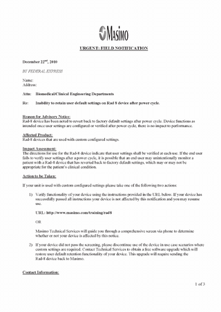 Rad-8 Urgent Field Notification Dec 2010