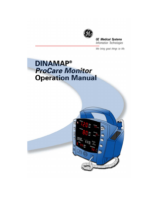 GE DINAMAP ProCare Operation Manual Rev A