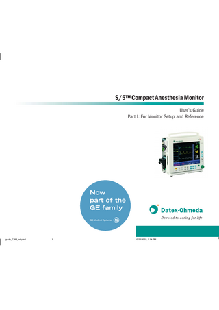 S5 Compact Anesthesia Monitor Users Guide Part 1 Monitor Setup and Reference Nov 2004