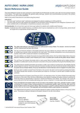 ARJOHUNTLEIGH AUTO LOGIC and AURA LOGIC Quick Reference Guide