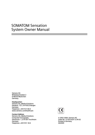 Sensation System Owner Manual April 2009