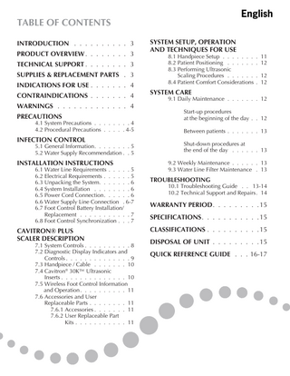 Cavitron Plus Ultrasonic Scaler User Manual