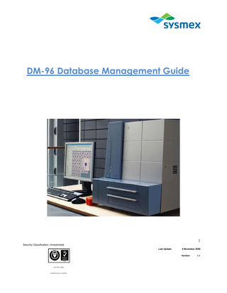Table of Contents Introduction ... 3 The DM-96 Database ... 4 Memory Usage of Images ... 4 Consequences of Database Overuse ... 5 Creating a new Database ... 6 Different Databases ... 9 Database Management ... 10 Archiving Images ... 11 Backing up the Database ... 14 Export Databases... 18 Summary ... 20  2 Security Classification: Unrestricted. Last Update:  9 November 2009 Version:  ISO 9001:2008  Certificate No: IS 84181  1.1  