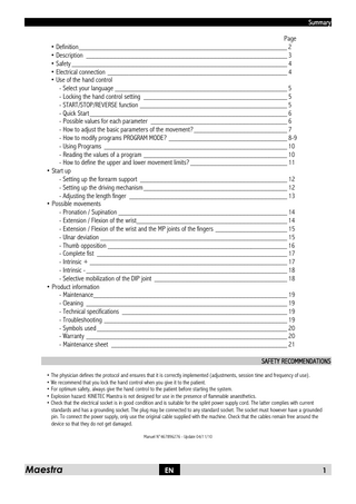 Maestra Hand Wrist CPM Manual Updated Nov 2010