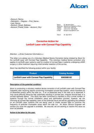 LenSx Corrective Action April 2016