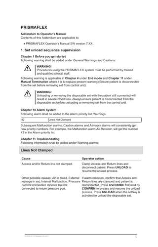 Prismaflex Addendum to Operators Manual sw ver 7.2