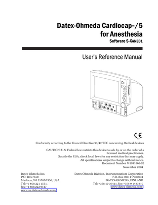 Cardiocap 5 for Anesthesia User Ref Manual