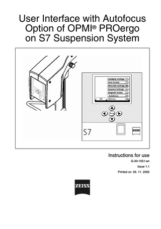 OPMI PROergo on a S7 Suspension User Interface Instructions for Use Issue 1.1 Nov 2005