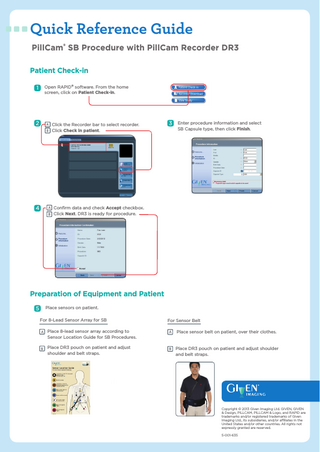 PillCam SB Procedure with PillCam Recorder DR3 Quick Reference Guide