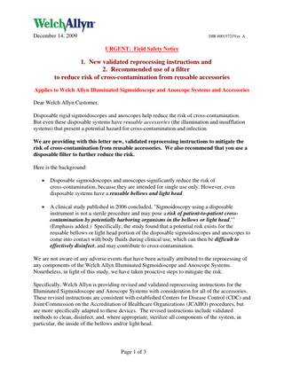 Illuminated Sigmoidoscope and Anoscope Systems Urgent Safety Notice Jan 2010