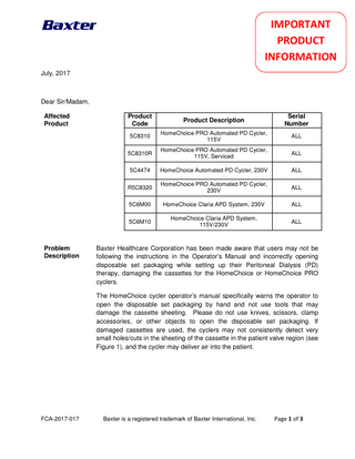 HOMECHOICE PRO Important Product Information July 2017