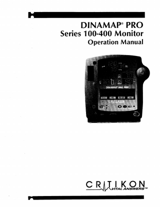 CRITIKON DINAMAP Pro Series 100 - 400 Operation Manual