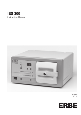 Table of Contents  Chapter  Title ... Page  1  Intended use, safety instructions ... 7  2  Description of the controls ...11  3  Installation ... 13  4  Working with the IES 300 ... 19  5  Changing the basic settings on the programming level ... 23  6  Troubleshooting, cleaning and disinfection ... 27  7  Care, maintenance, disposal, customer service, guarantee ... 29  8  Technical data ... 31 Instructions for combining the IES 300 with electrosurgical equipment and accessories from other manufacturers ... 33 Addresses  
