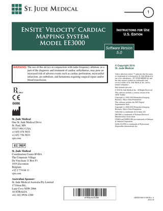 EnSite Velocity Cardiac Mapping System EE3000 Instructions for Use Sw V 5.0 Rev A 