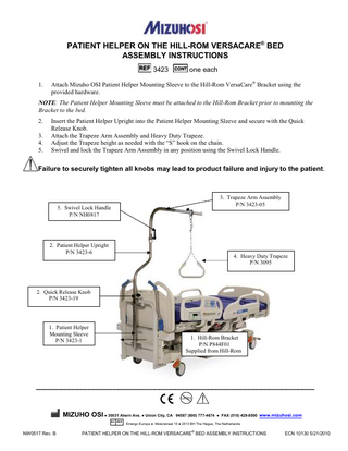 Patient Helper Hill-Rom VersaCare Assembly Instructions Rev B