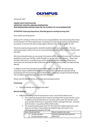 TJF-145 DUODENOSCOPE Urgent Safety Notification Jan 2017