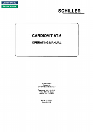 Schiller AT6 Operating Manual Issue 28 1992