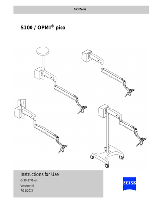 OPMI pico S100 Suspension Arm Instructions for Use Ver 6.0 Nov 2013