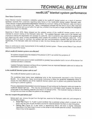 neoBLUE LED Phototherapy Technical Bulletin Sept 2016 - System Performance Update