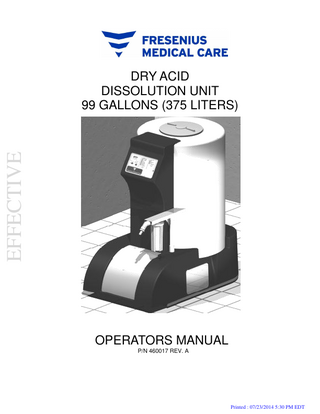 Dry Acid Dissolution Unit 99 GL 375L unit Operators Manual Rev A