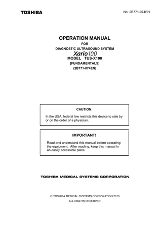 Table of Contents Organization of the Operation Manuals ... 3  1.  Intended Use ... 14  1.1  Intended/Indications for Use ... 14  1.2  Operating Principles... 14  2.  General Safety Information ... 16  2.1  Meaning of Signal Words ... 16  2.2  Meaning of Safety Symbols ... 16  2.3  Ensuring the Safety of Patients and Operators ... 17  2.4  Preventing Electric Shocks, Fires, and Power Supply Interruptions ... 18  2.5  Chemical Hazard ... 20  2.6  Electromagnetic Compatibility (EMC)... 21  2.7  Acoustic Power ... 22  2.8  Preventing System Malfunctions ... 22  2.9  Handling Patient and Image Data... 24  2.10  Warning Labels ... 24  2.11  Regulatory Labels ... 28  2.12  Precautions Concerning Clinical Examination Techniques ... 28  3.  General Information on Usage and Maintenance... 29  No. 2B771-074EN 5  