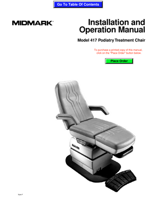 Model 417 Podiatry Treatment Chair Installation and Operation Manual Rev D