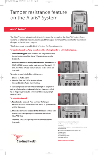 Tamper Resistance Feature on the Alaris System Guide