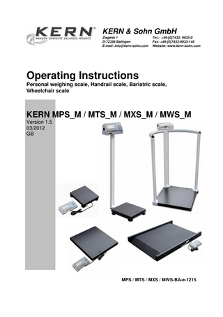 MPS_M, MTS_M, MXS_M and MWS_M Scales Operating Instructions Ver 1.5 March 2012