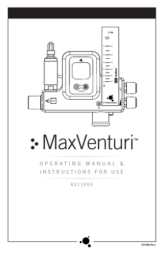 TABLE OF CONTENTS Classification... I Warranty... I Warnings... II 1.0 SYSTEM OVERVIEW ... 1 1.1 Component Identification... 2 1.2 Symbol Guide ... 2 1.3 Product Primary Functions... 2 2.0 SET-UP INSTRUCTIONS ... 3 2.1 Sensor Installation... 3 2.2 Calibration... 4 2.2.1 Room Air Calibration... 4 2.2.2 100% Oxygen Calibration... 5 2.3 Device Set-up ... 6 2.4 Flow and Oxygen Adjustment... 7 2.4.1 Initial Settings ... 7 2.4.2 Changing Flow Settings... 7 2.4.3 Changing Oxygen Settings... 8 2.5 Disposables... 8 2.5.1 Disposable Patient Circuits... 8 2.5.2 Disposable Patient Interfaces... 8 2.5.3 Inlet Filter ... 9 3.0 FACTORS INFLUENCING ACCURATE READINGS... 10 3.1 Elevation/ Pressure Changes ... 10 3.2 Temperature Effects... 10 4.0 CALIBRATION ERRORS AND ERROR CODES ... 10 5.0 CHANGING THE BATTERIES... 11 6.0 CHANGING THE OXYGEN SENSOR ... 12 7.0 CLEANING AND MAINTENANCE ... 12 8.0 SPECIFICATIONS ... 13 8.1 Analyzer Specifications ... 13 8.2 Oxygen Diluter Specifications... 13 8.3 Oxygen Inlet Supply... 14 9.0 MAXVENTURI SPARE PARTS AND ACCESSORIES... 14 9.1 Included with your Unit... 14 9.2 Standard Replacement Parts and Accessories... 14 9.3 Other Replacement Parts and Repairs... 14 9.4 Routine Maintenance... 14 10.0 TROUBLESHOOTING ... 15 11.0 AIR-ENTRAINMENT DEVICES VS BLENDERS... 15  IV  866.4.Maxtec  www.maxtecinc.com  