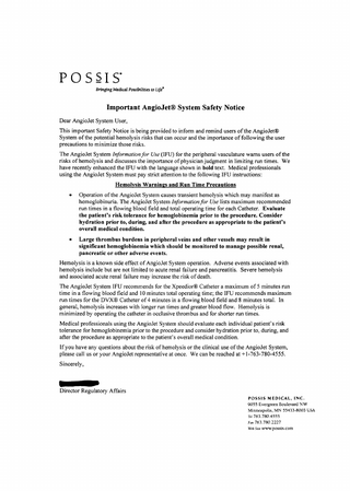 AngioJet System Safety Notice May 2008