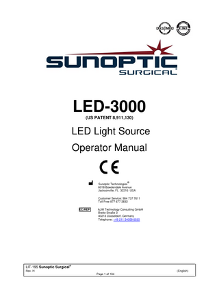 LED-3000 LED  Light Source Operator Manual Ref LIT-195 Rev. H 