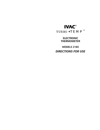 TURBO TEMP™ MODELS 218X Directions for Use