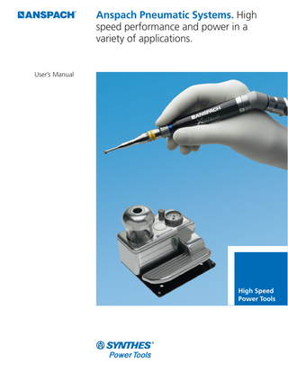 Table of Contents  Introduction  Operating Instructions  Attachments and Dissection Tool Assembly  Information  Synthes Anspach  2  Pneumatic Instrument Systems  2  Indications  3  Warnings and Cautions  4  Technical Specifications  5  Glossary of Symbols  6  AutoLube III  7  Black Max  10  XMax and microMax  11  iMRI Instrument System  12  Straight Attachments and Dissection Tool Assembly For Black Max  15  For XMax and microMax  17  Minimal Access Attachments and Dissection Tool Assembly  23  Micro Curved Attachment  25  microSaws and Small Attachments Assembly  26  Handheld Attachments Assembly  29  Anspach Powered Irrigation System  32  Cleaning and Maintenance  34  Sterilization  37  Troubleshooting  38  Ordering Information  39  Warranty and Return Policies  41  Anspach Pneumatic Systems User’s Manual  Synthes  
