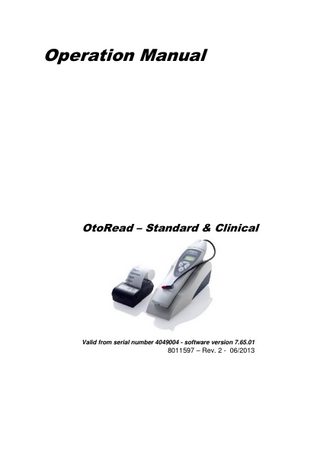 OtoRead Standard & Clinical Operation Manual Rev 2.0 June 2013