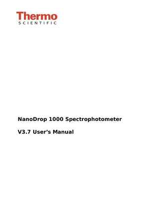 NanoDrop 1000 User Manual V3.7 Revised July 2008