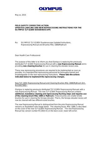 TJF.Q180V DUODENOVIDEOSCOPE Field Safety Corrective Action May 2015