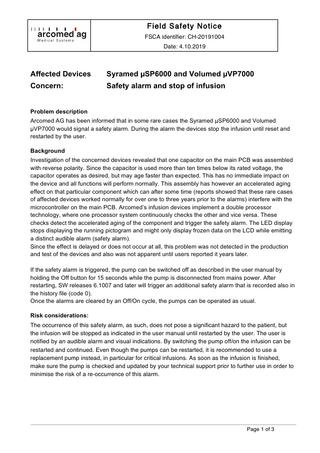 uSP6000 and Volumed uVP7000 Field Safety Notice Oct 2019