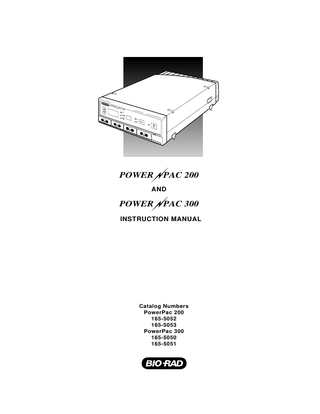 POWER  PAC  Table of Contents  TABLE OF CONTENTS  Safety...  2  Section 1.0 Introduction ... 1.1 Overview ... 1.2 Unpacking ...  4 4 5  Section 2.0 Control Features...  6  Section 3.0 Setup and Operation ...  7  Section 4.0 4.1 4.2 4.3 4.4  Maintenance and Troubleshooting ... Maintenance ... Troubleshooting... Replacing a Fuse ... Firmware Version Number ...  10 10 10 12 12  Appendix A. Specifications ... Appendix B. Warranty and Ordering Information ...  13 15  LIST OF FIGURES 1. PowerPac 300 Power Supply... 2. Location of the Fuse...  4 12  LIST OF TABLES 1. Front Panel Controls and Indicators... 2. Setup Procedure...  6 7  1  