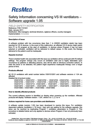 VS III Field Safety Notification Jan 2011