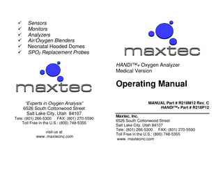 HANDI + Oxygen Analyzer Medical Version Operating Manual Rev C