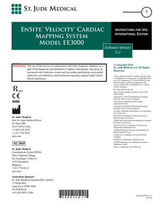 EnSite Velocity Cardiac Mapping System EE3000 Instructions for Use Sw V 5.2 Rev A