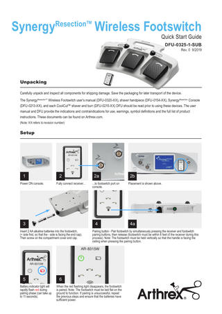 Synergy Resection Wireless Footswitch Quick Start Guide Rev 0 Sept 2019